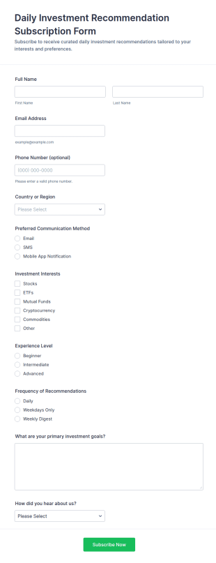 Daily Investment Recommendation Subscription Form Template