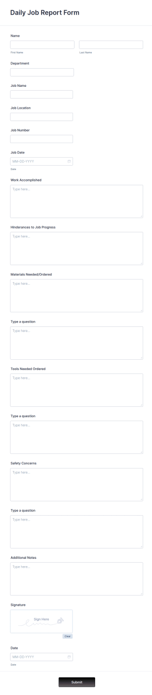 Daily Job Report Form Template