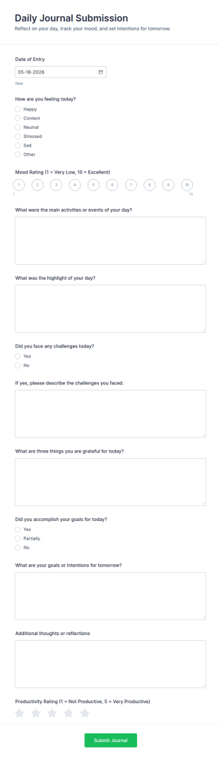 Daily Journal Submission Form Template