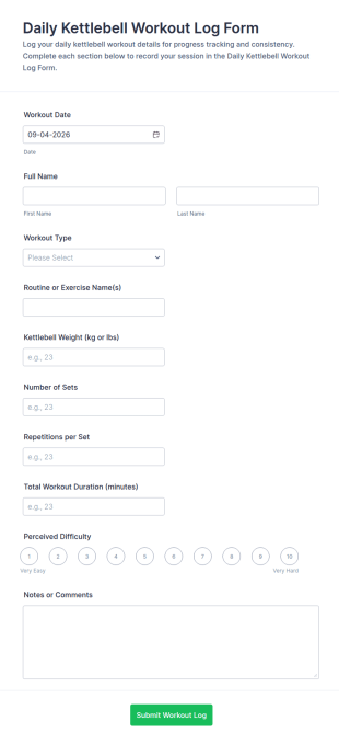 Daily Kettlebell Workout Log Form Template