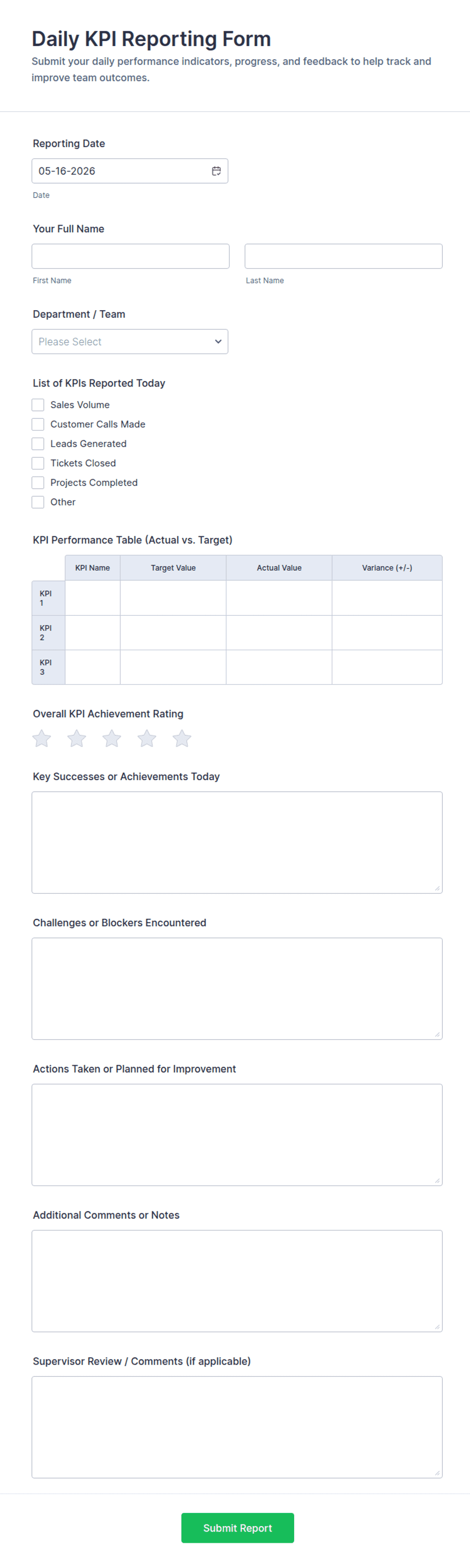 Daily KPI Reporting Form Template | Jotform