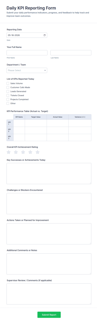 Daily KPI Reporting Form Template