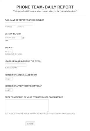 Daily Leads Report Form Template