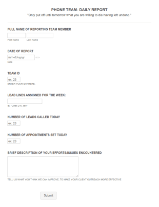 Daily Leads Report Form Template