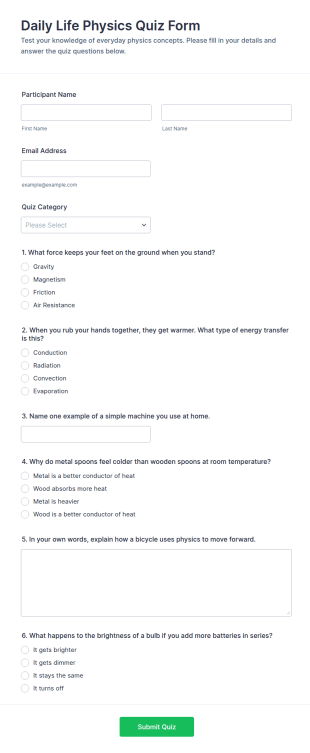 Daily Life Physics Quiz Form Template