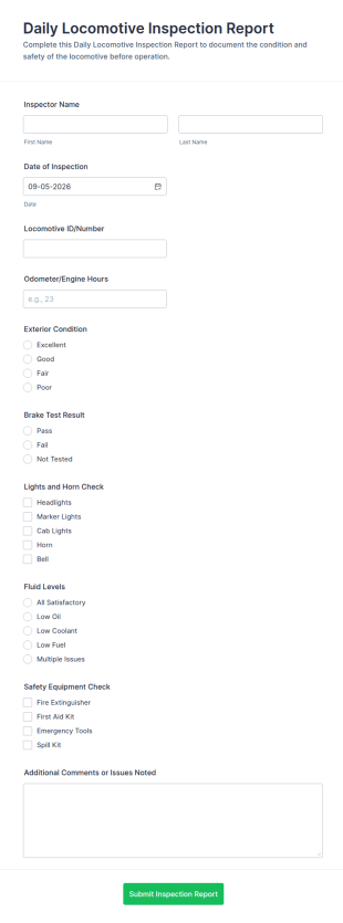 Daily Locomotive Inspection Report Form Template