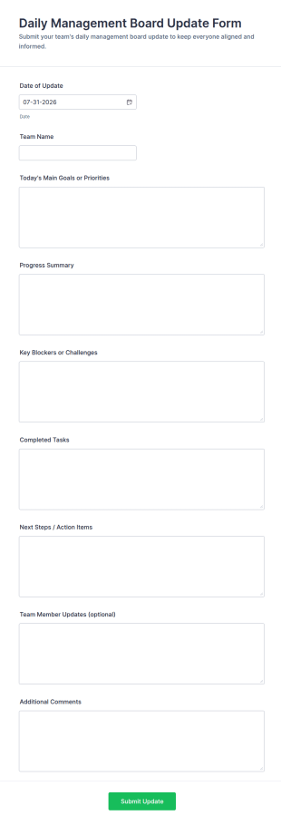 Daily Management Board Update Form Template