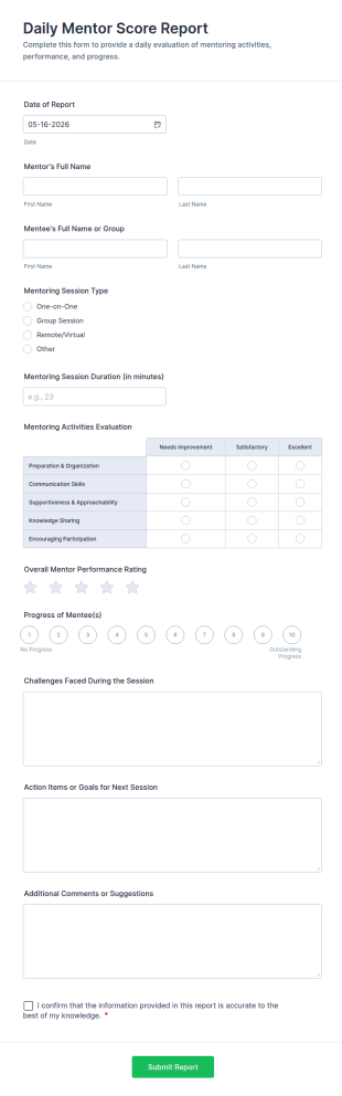 Daily Mentor Score Report Form Template