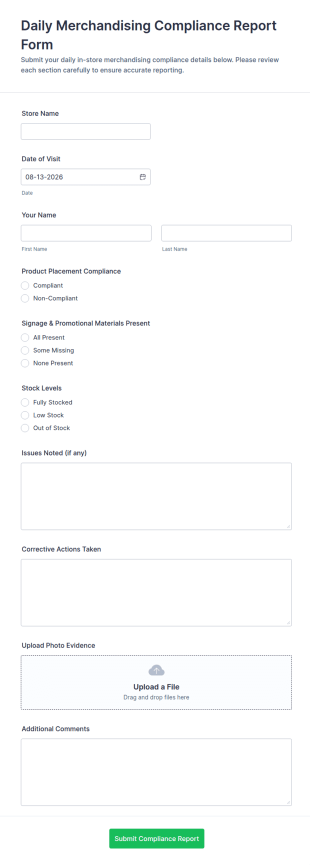 Daily Merchandising Compliance Report Form Template