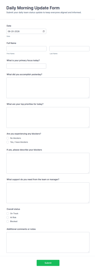 Daily Morning Update Form Template
