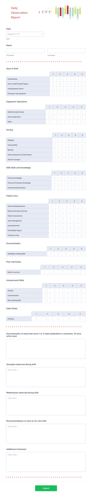 Daily Observation Report Form Template