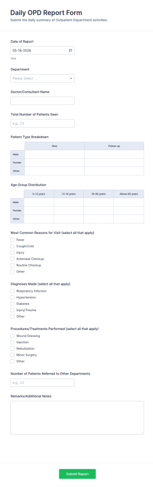 Daily OPD Report Form Template