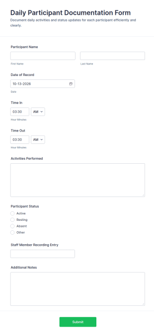 Daily Participant Documentation Form Template