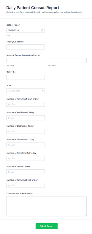 Daily Patient Census Report Form Template