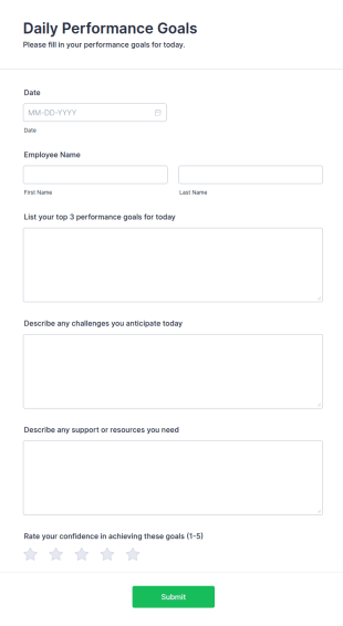 Daily Performance Goals Form Template