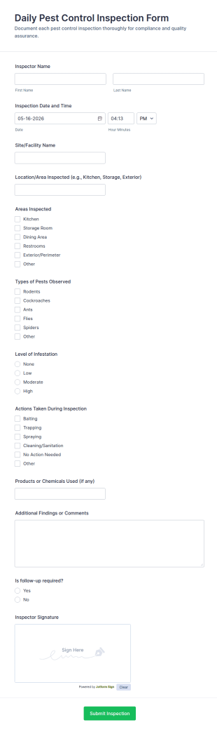 Daily Pest Control Inspection Form Template