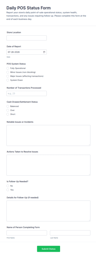 Daily POS Status Form Template