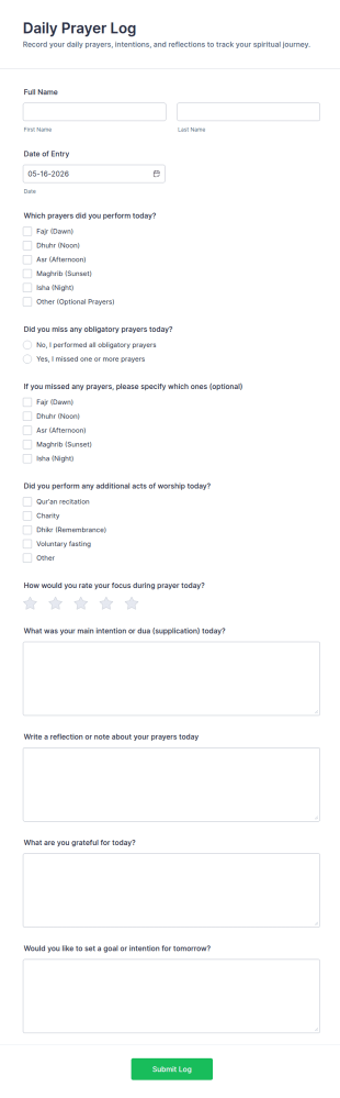 Daily Prayer Log Form Template