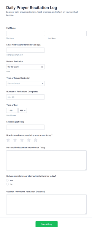 Daily Prayer Recitation Log Form Template