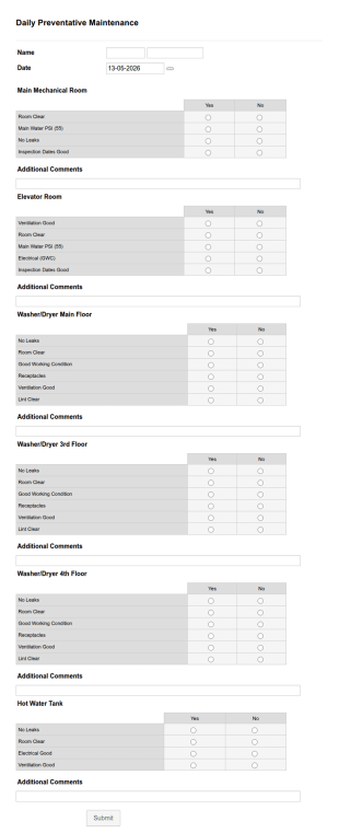 Daily Preventative Form Template