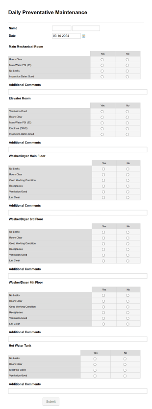 Daily Preventative Form Template