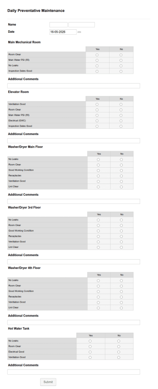 Daily Preventative Form Template