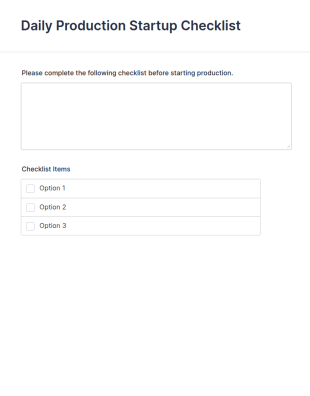 Daily Production Startup Checklist Form Template