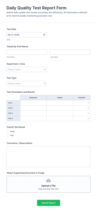 Daily Quality Test Report Form Template