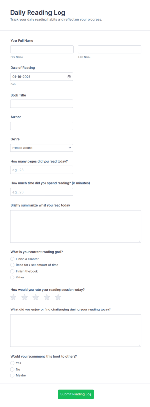 Daily Reading Log Form Template
