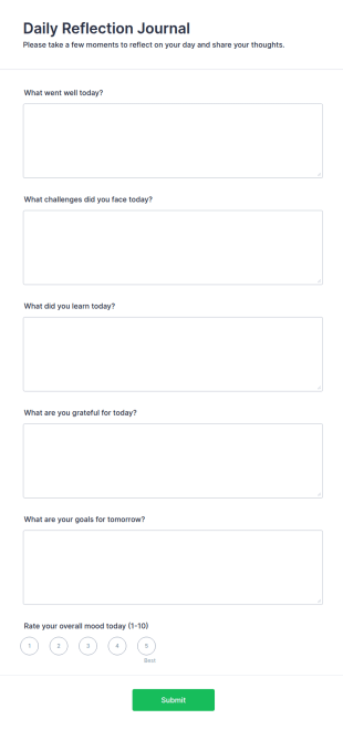 Daily Reflection Journal Form Template