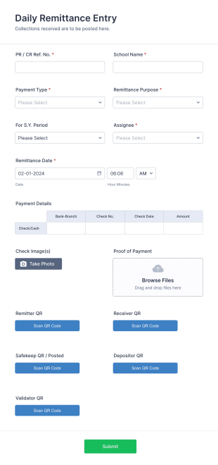 Daily Remittance Entry Form Template