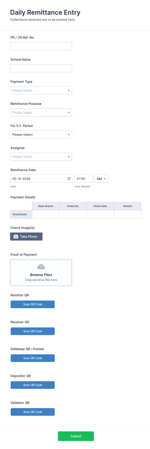 Daily Remittance Entry Form Template