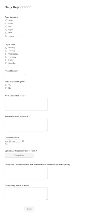 Daily Report Form: Form Template