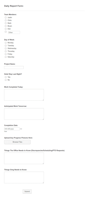 Daily Report Form: Form Template