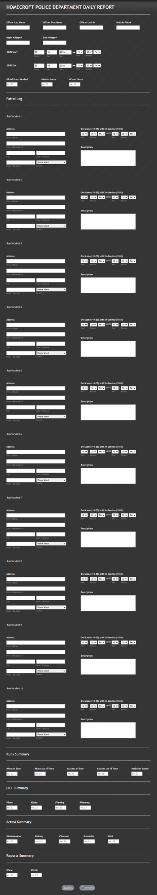 Law Enforcement Daily Report Form Template