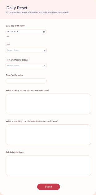 Daily Reset Form Template
