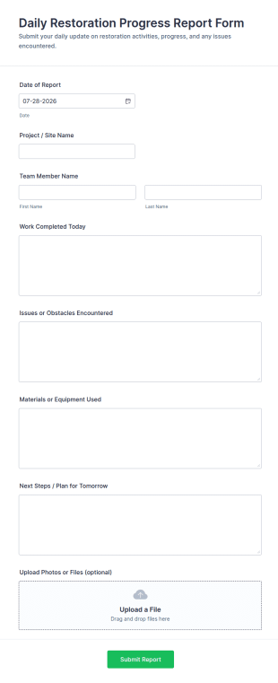Daily Restoration Progress Report Form Template