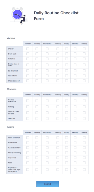 Daily Routine Checklist Form Template