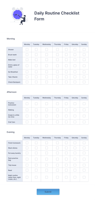 Daily Routine Checklist Form Template