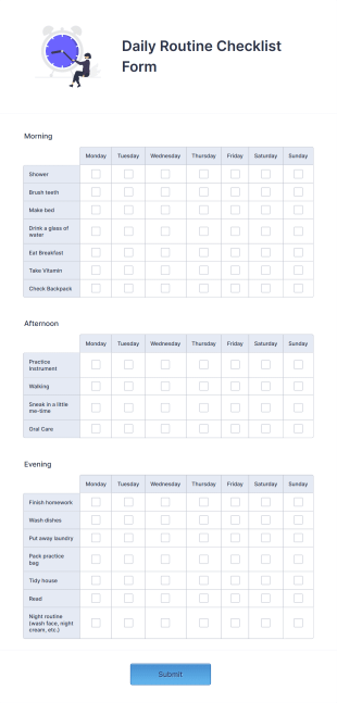 Daily Routine Checklist Form Template
