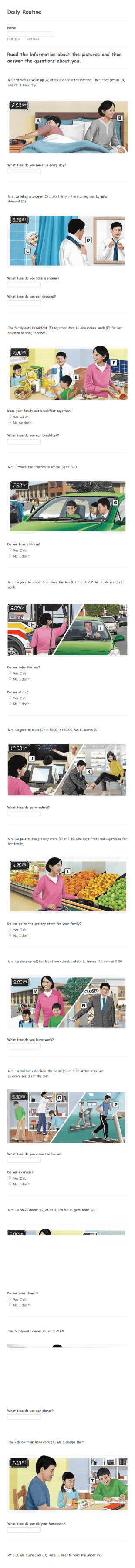 Daily Routine Form Template