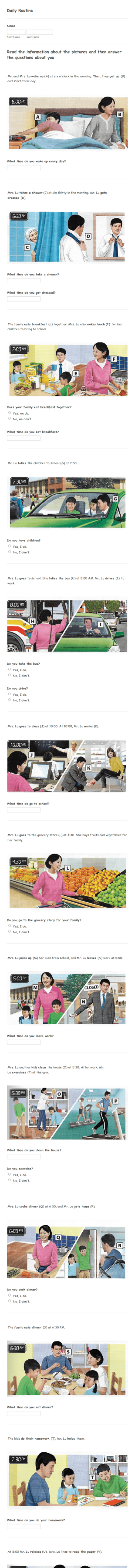 Daily Routine Form Template