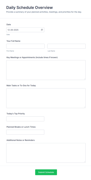 Daily Schedule Overview Form Template