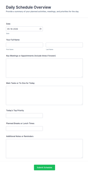 Daily Schedule Overview Form Template