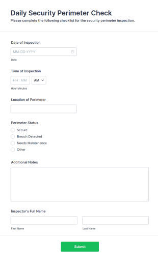 Daily Security Perimeter Check Form Template