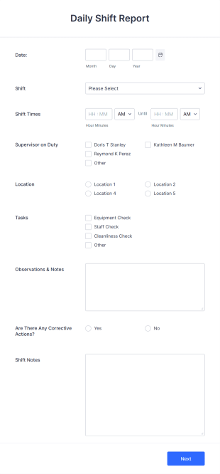 Daily Shift Report Form Template