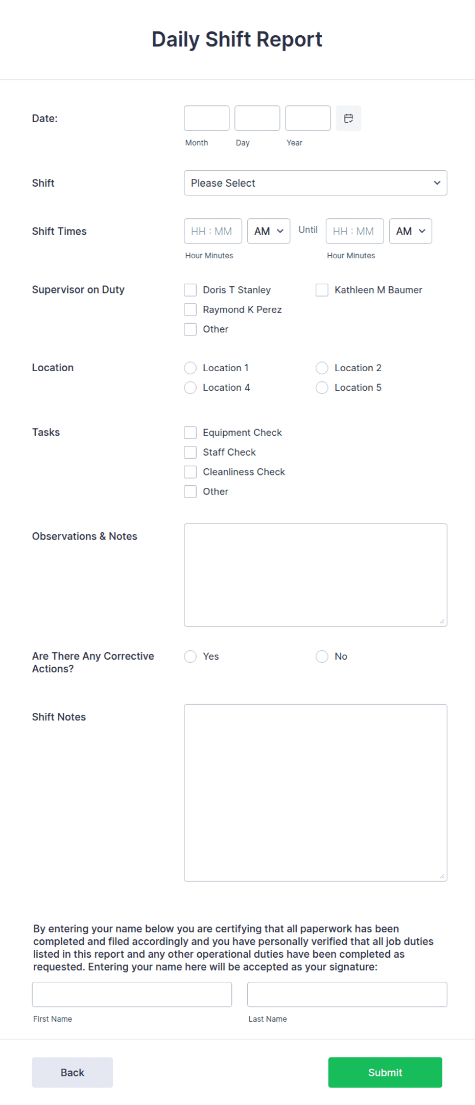 Daily Shift Report Template | Jotform