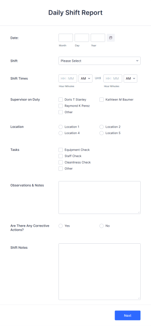 Daily Shift Report Template Form Template