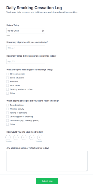 Daily Smoking Cessation Log Form Template