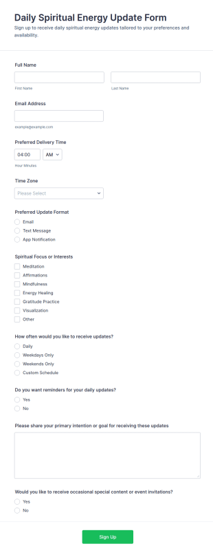 Daily Spiritual Energy Update Signup Form Template